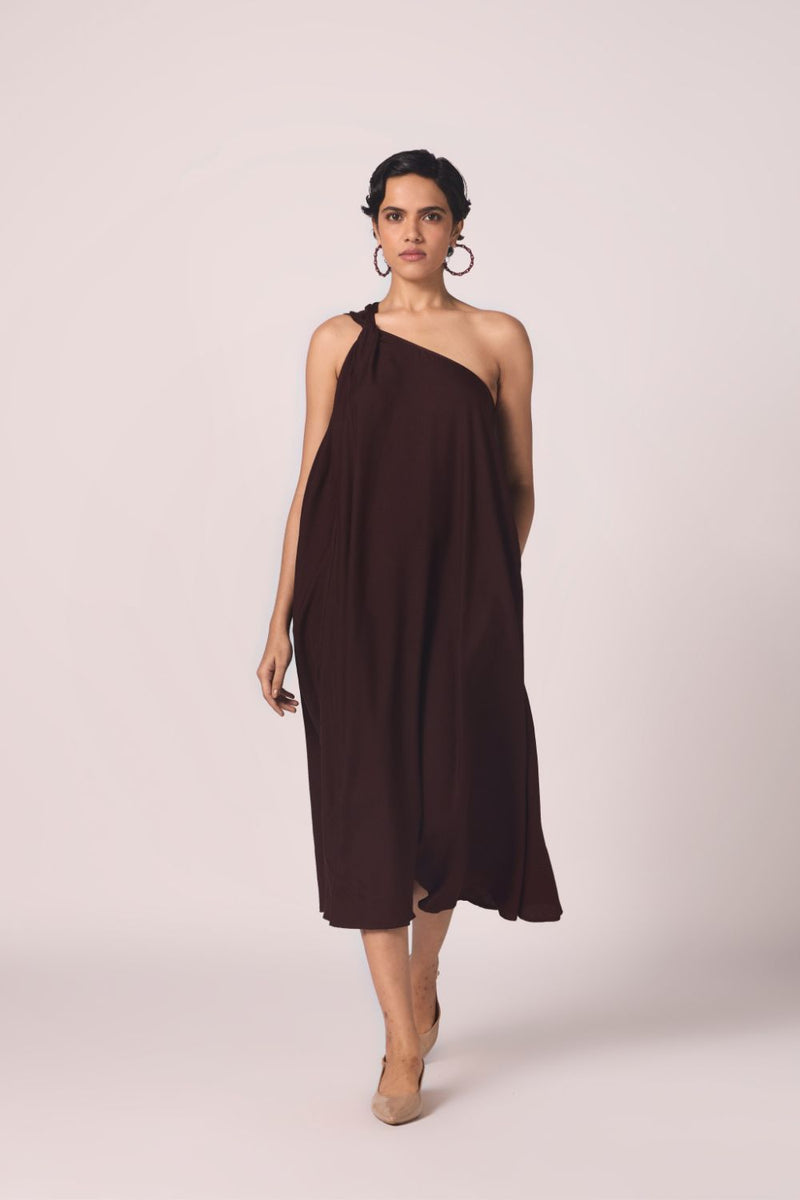 Izar Wine Silk One Shoulder Dress silk by The Summer House for women in Singapore