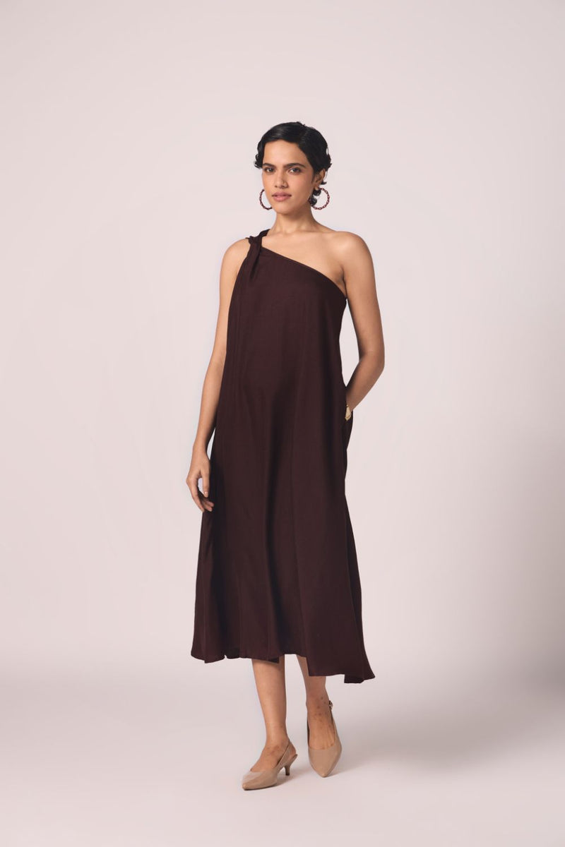 Izar Wine Silk One Shoulder Dress silk by The Summer House for women in Singapore