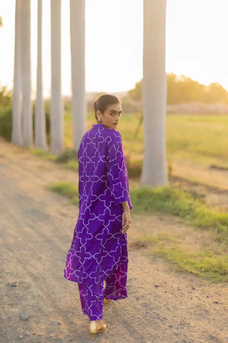 JAALI KURTA SET-PURPLE silk by Dyelogue in purple color for women in Singapore