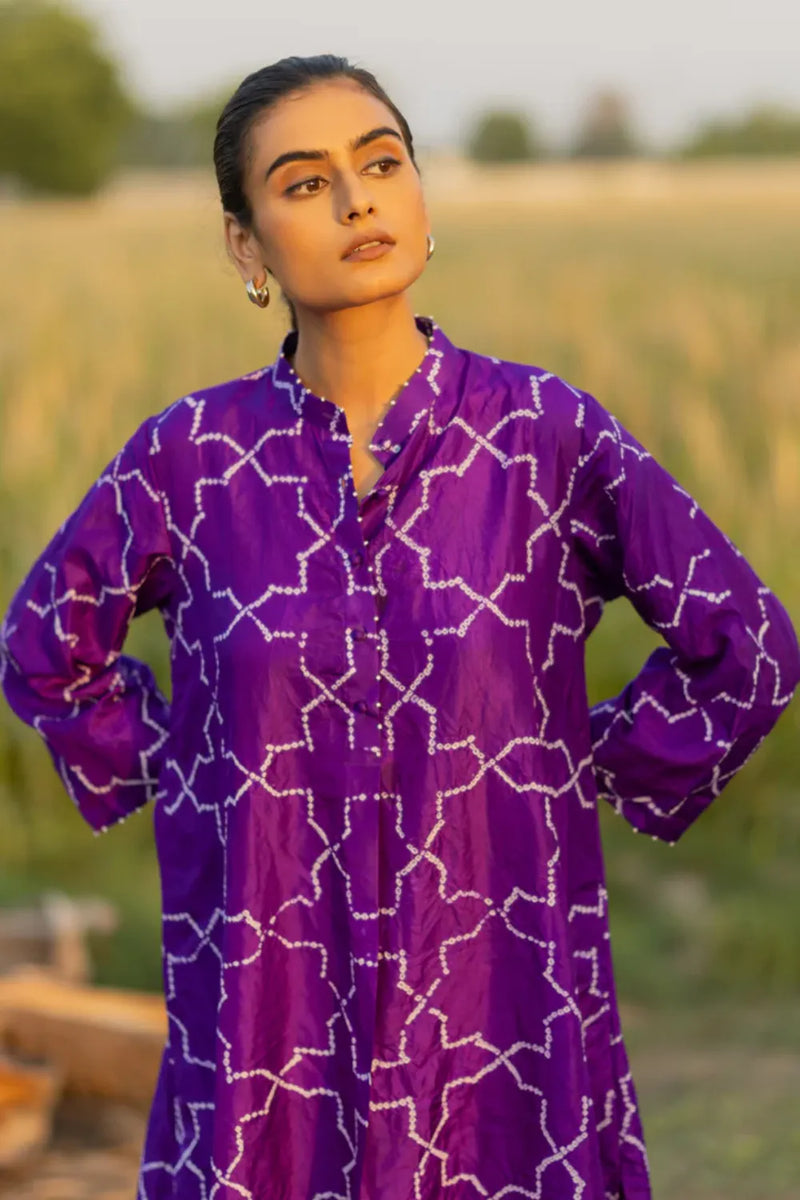 JAALI KURTA SET-PURPLE silk by Dyelogue in purple color for women in Singapore