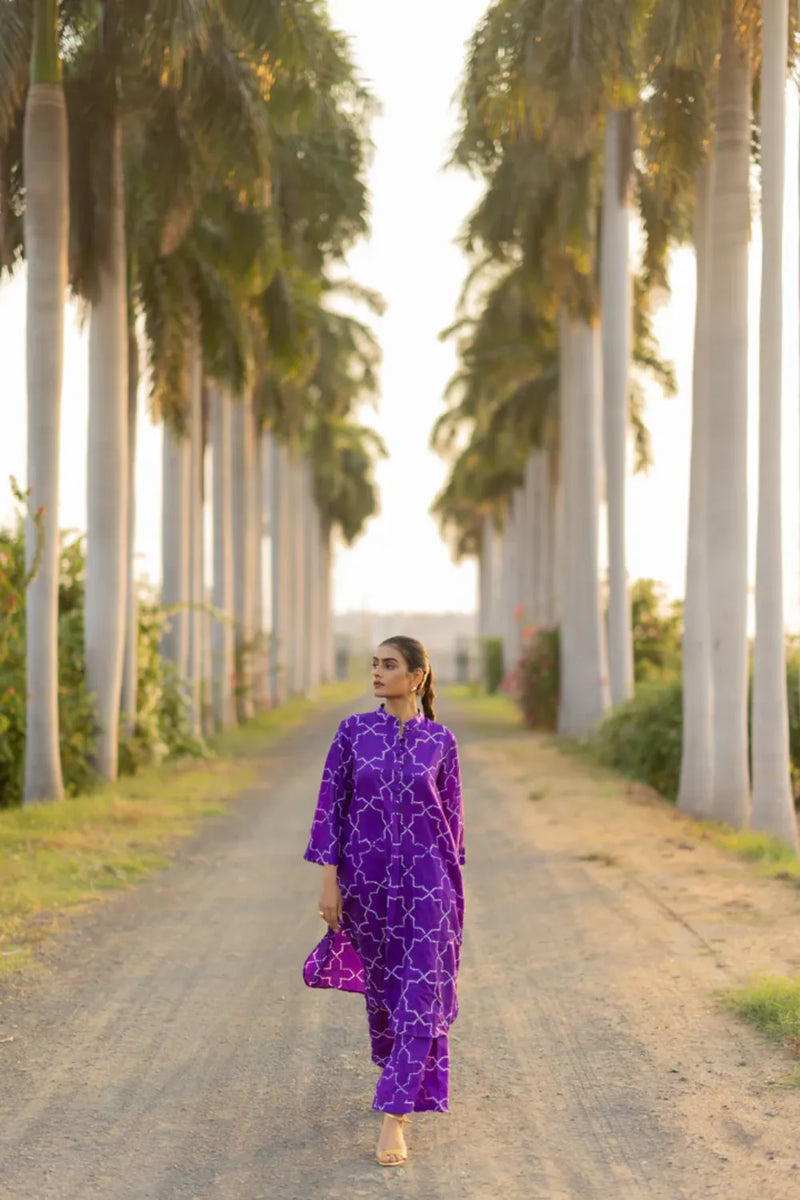 JAALI KURTA SET-PURPLE silk by Dyelogue in purple color for women in Singapore