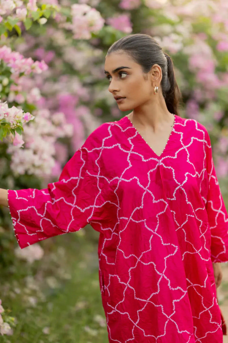 JAALI V2 KURTA SET-PINK silk by Dyelogue in pink color for women in Singapore