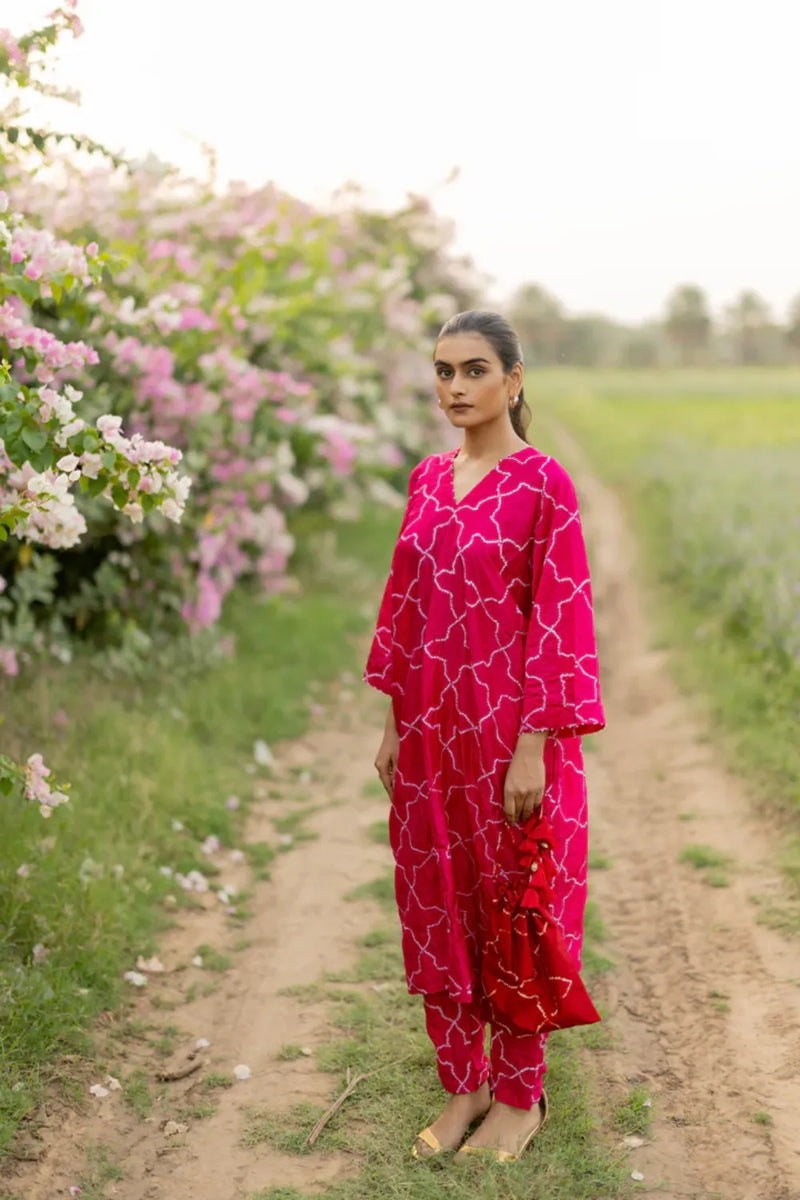 JAALI V2 KURTA SET-PINK silk by Dyelogue in pink color for women in Singapore