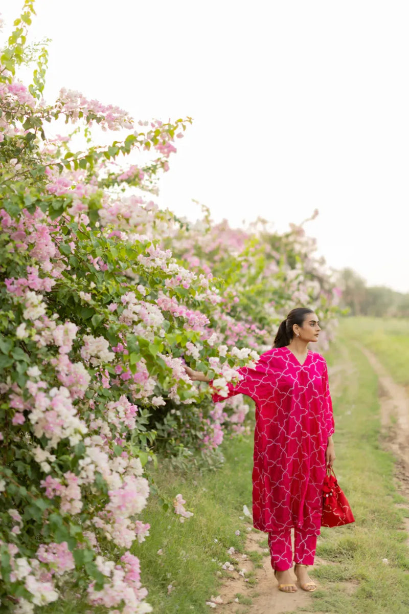 JAALI V2 KURTA SET-PINK silk by Dyelogue in pink color for women in Singapore