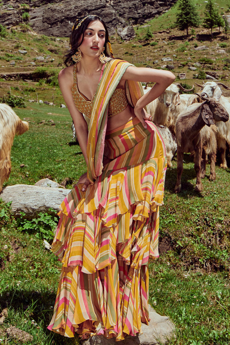Jessica Saree Set georgettte by Paulmi & Harsh-kahan Sep'26 in multi-color for women in Singapore