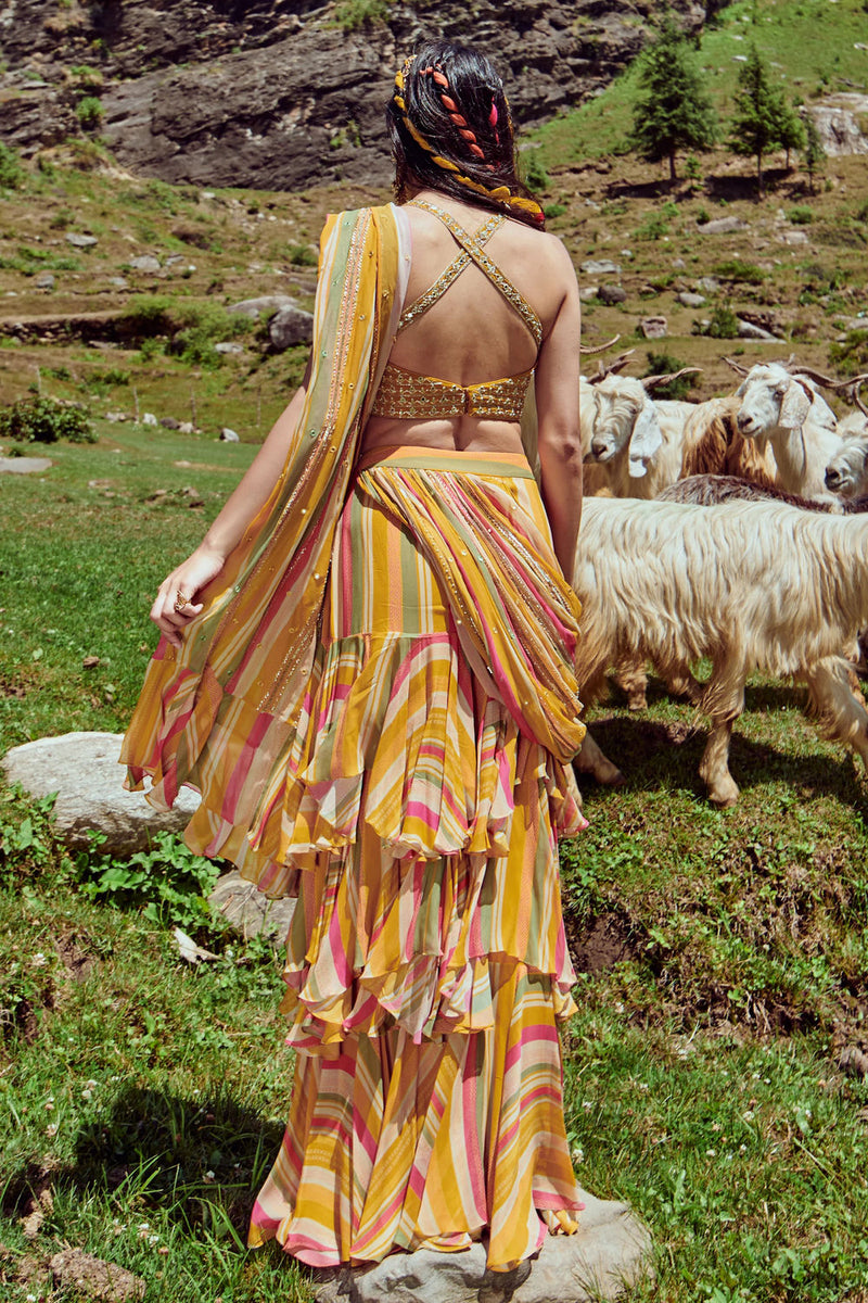 Jessica Saree Set georgettte by Paulmi & Harsh-kahan Sep'26 in multi-color for women in Singapore