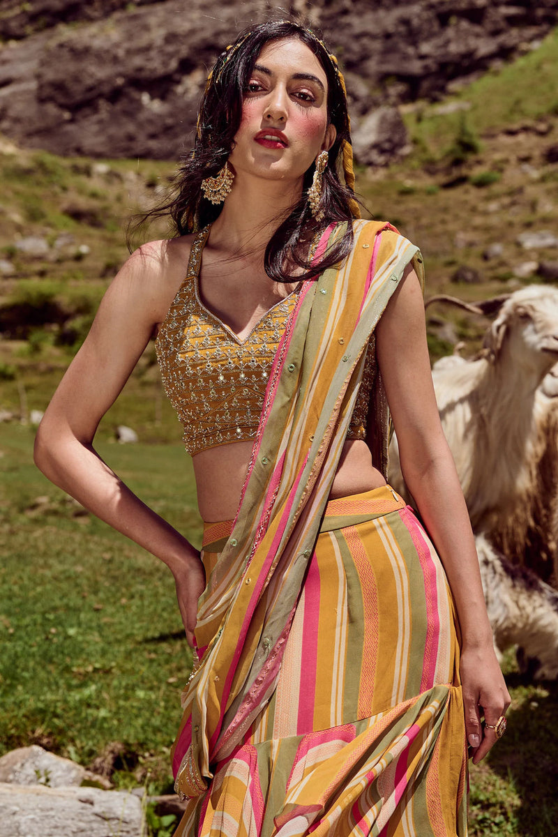 Jessica Saree Set georgettte by Paulmi & Harsh-kahan Sep'26 in multi-color for women in Singapore