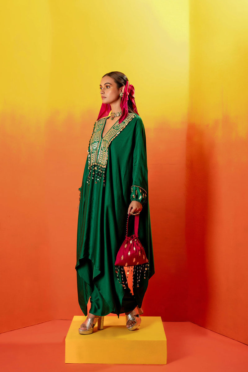 Vani Green Kaftan with Wrap Skirt