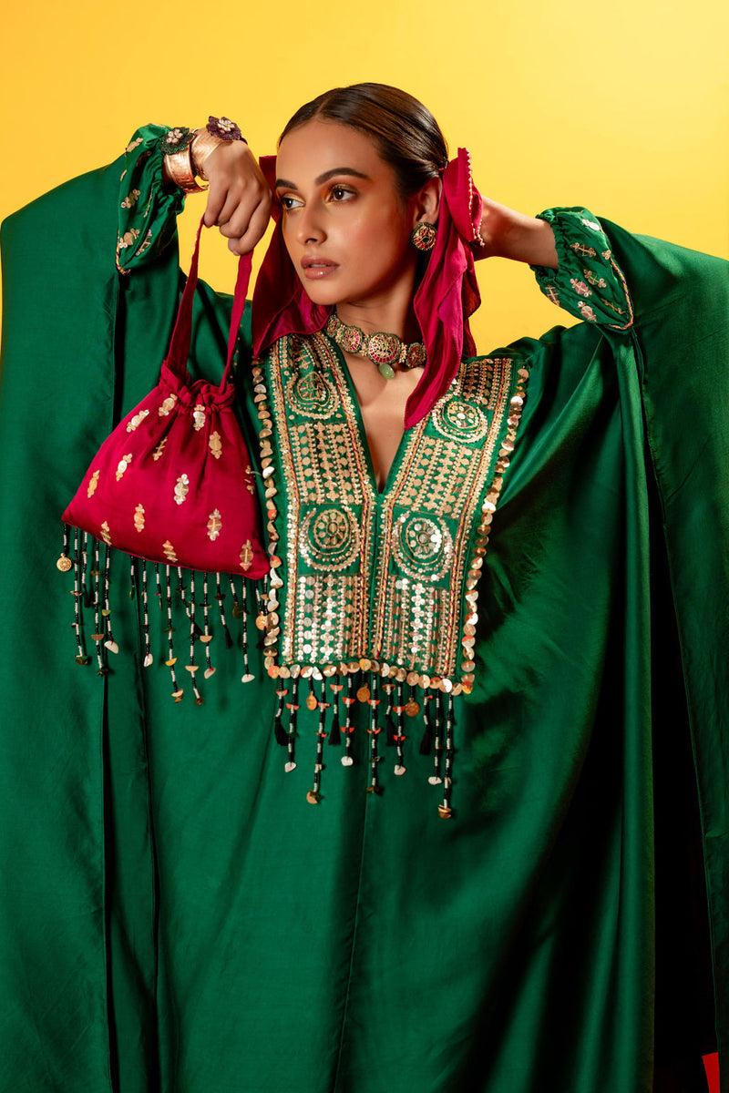 Vani Green Kaftan with Wrap Skirt