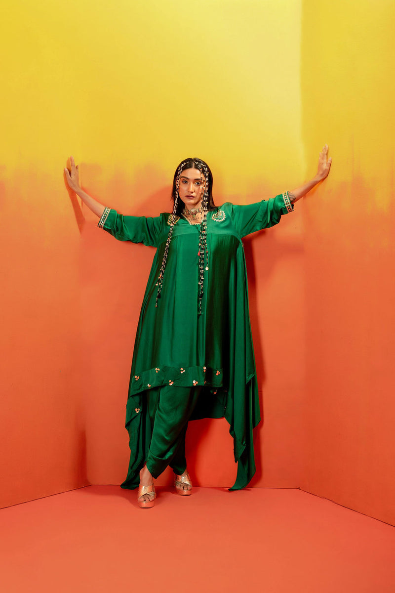 Vani Green Asymmetric Kurta with Dhoti