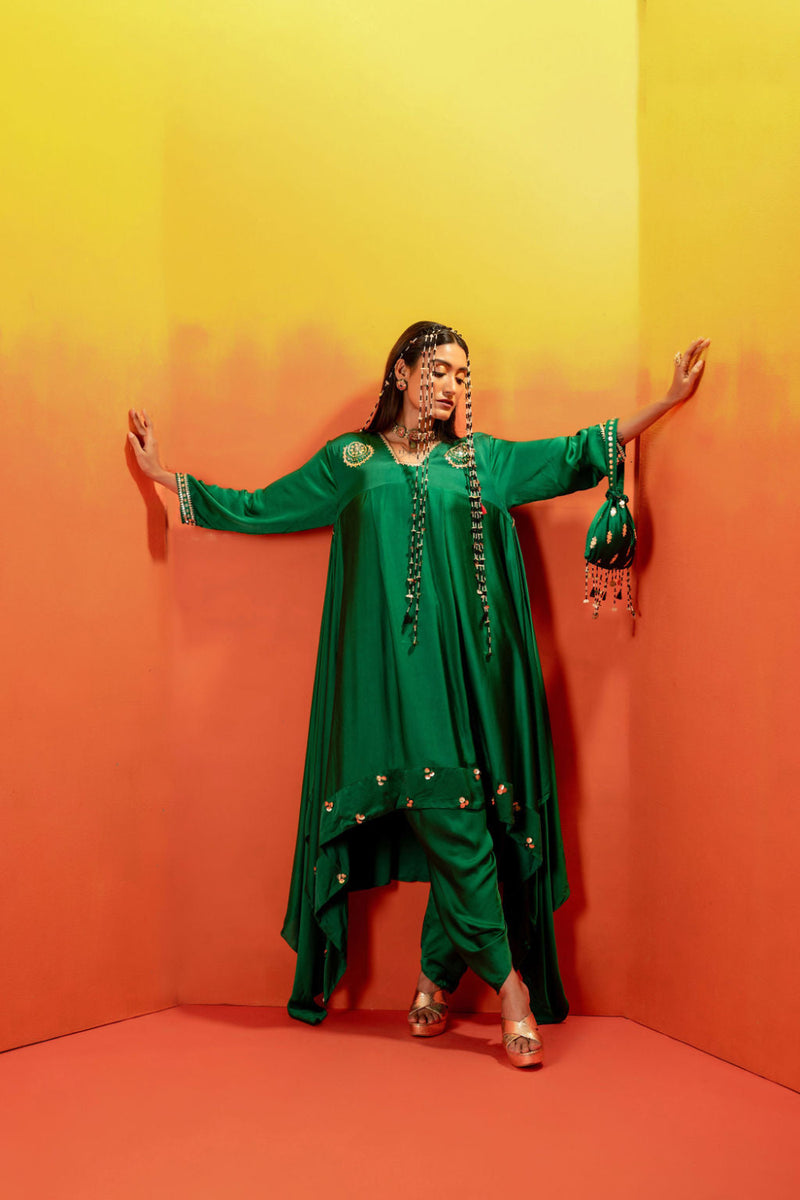 Vani Green Asymmetric Kurta with Dhoti