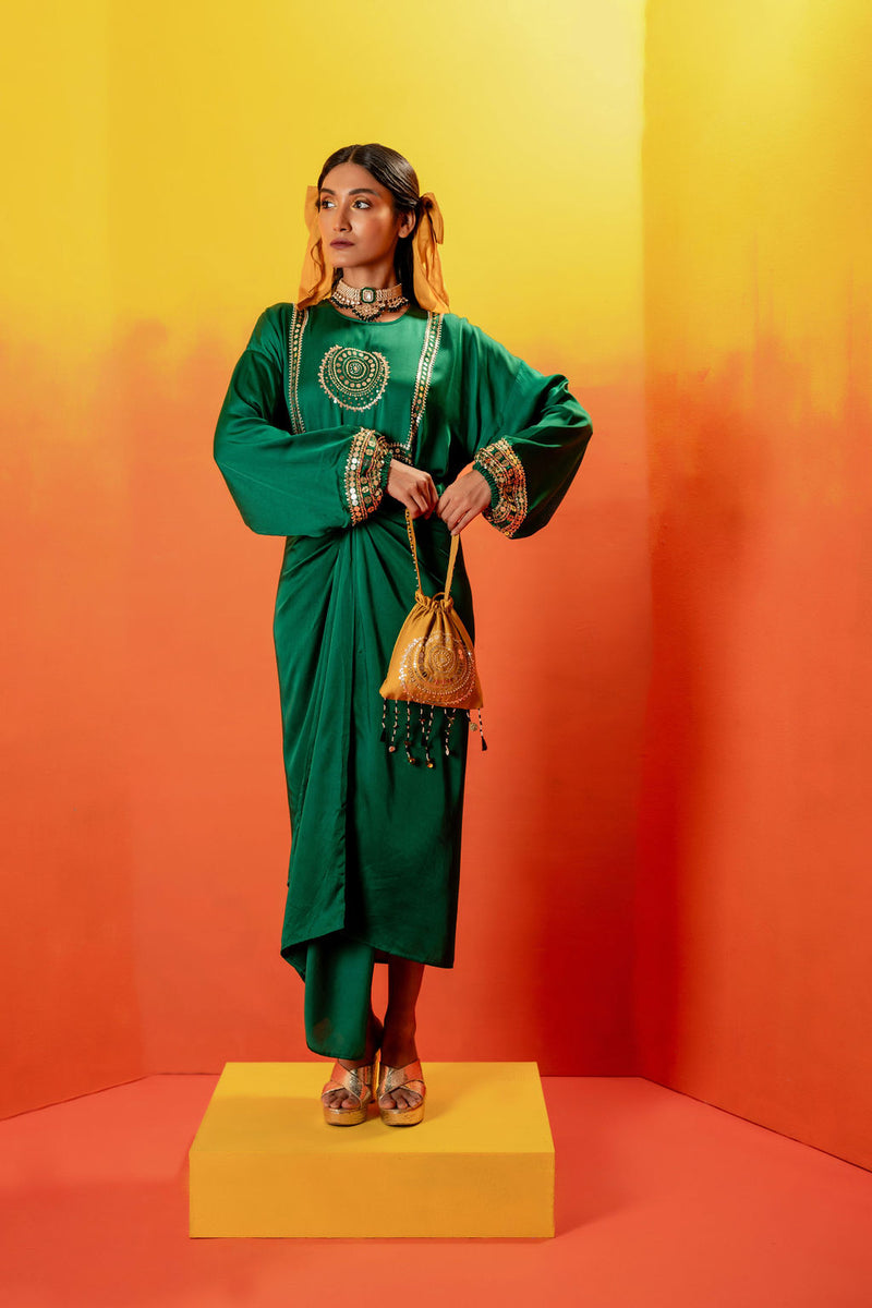Vani Green Festive Tie up Kurta Dress