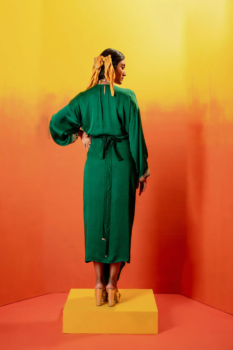 Vani Green Festive Tie up Kurta Dress