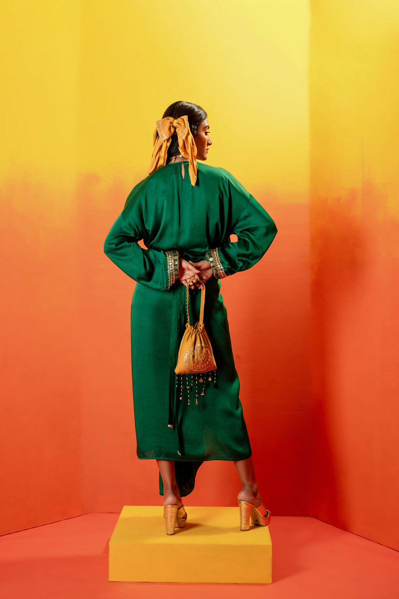 Vani Green Festive Tie up Kurta Dress