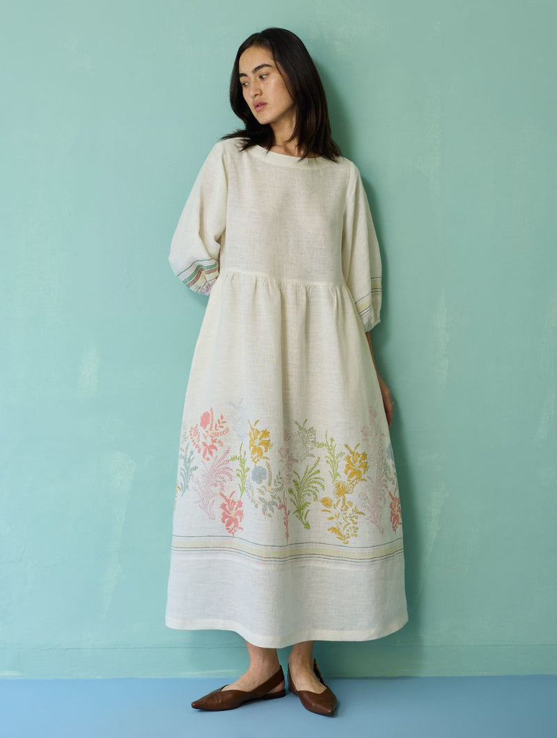 Eon Hand-Embroidered Floral Vest - Ivory linen jacket/overlay by Manan in ivory for women in Singapore
