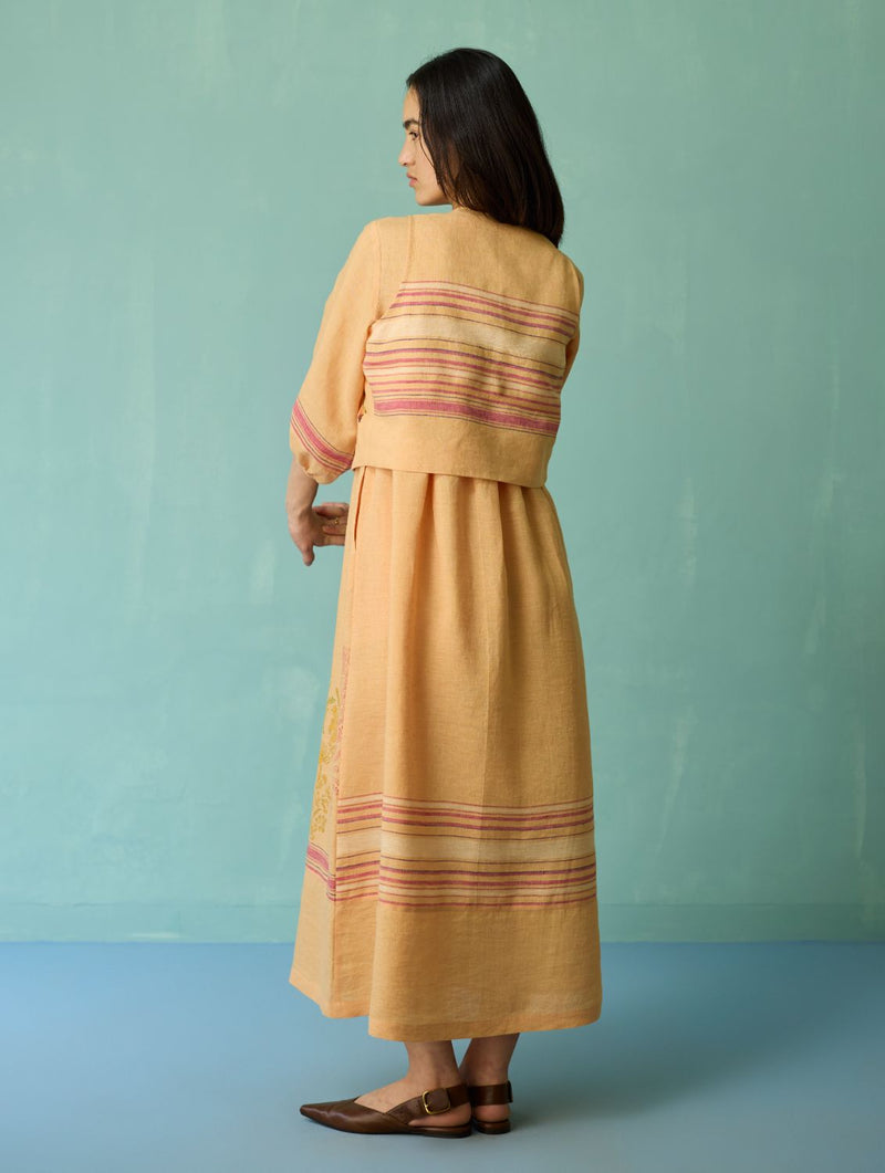 Eon Hand-Embroidered Floral Vest - Apricot linen jacket/overlay by Manan in apricot for women in Singapore