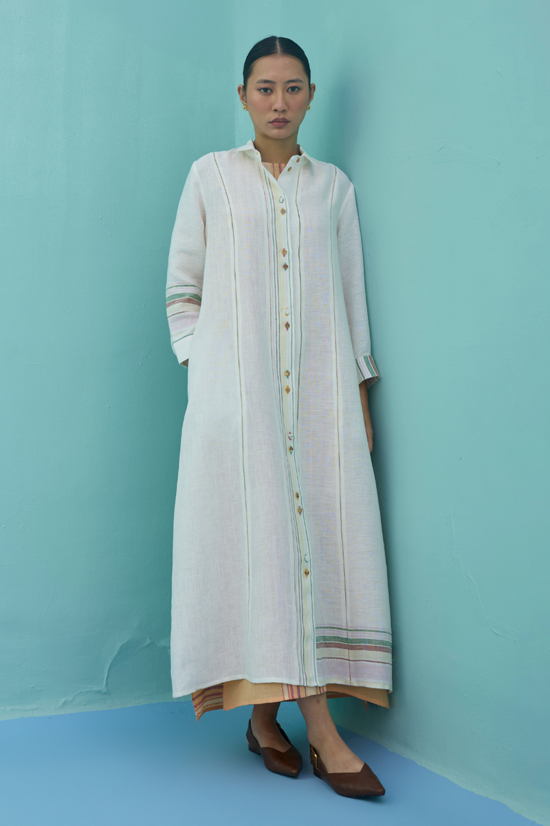 Kara Long Linen Overlay - Ivory linen jacket/overlay by Manan in ivory for women in Singapore
