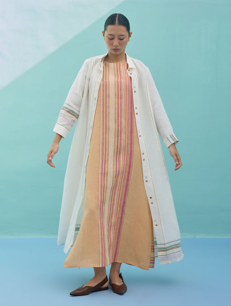 Kara Long Linen Overlay - Ivory linen jacket/overlay by Manan in ivory for women in Singapore