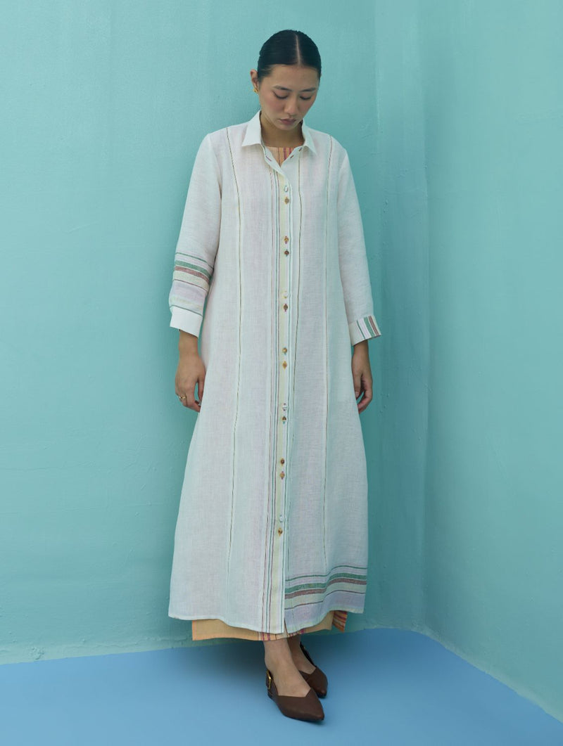 Kara Long Linen Overlay - Ivory linen jacket/overlay by Manan in ivory for women in Singapore