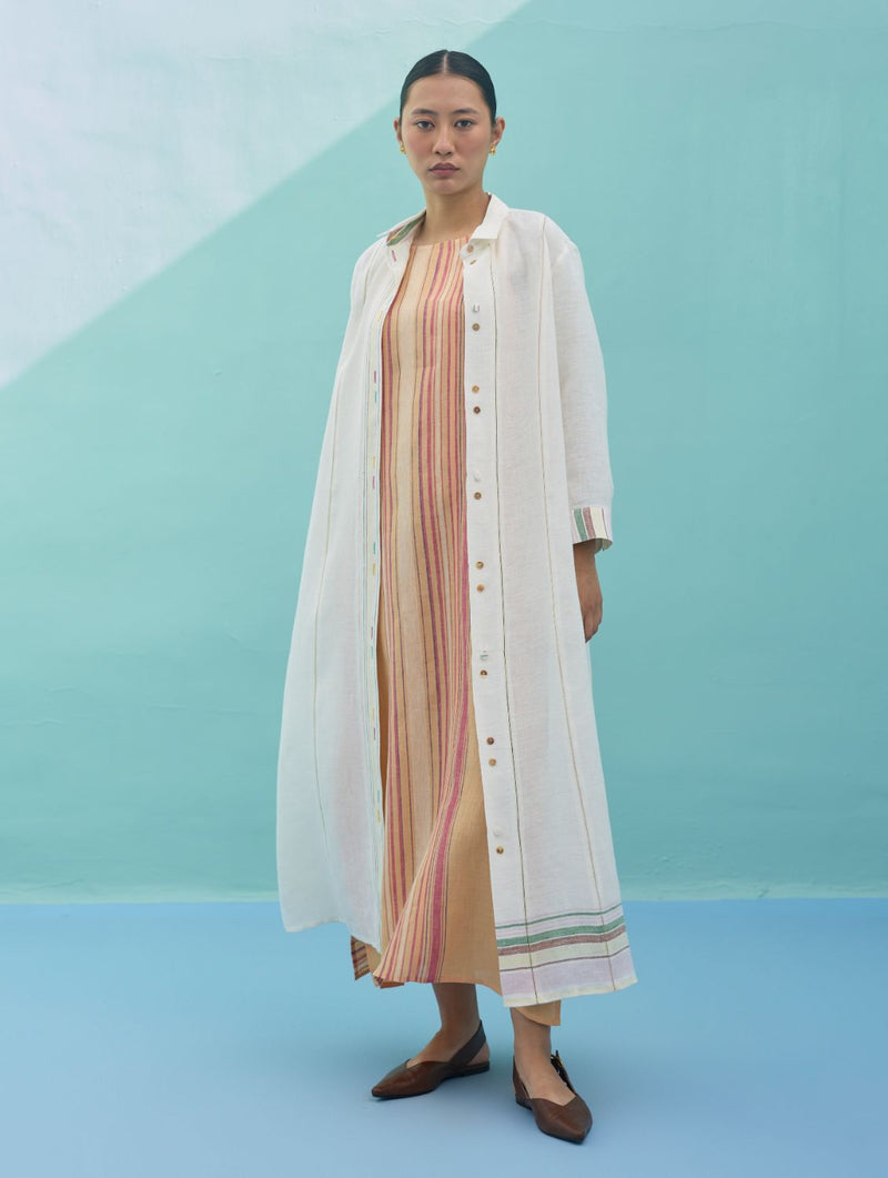Kara Long Linen Overlay - Ivory linen jacket/overlay by Manan in ivory for women in Singapore