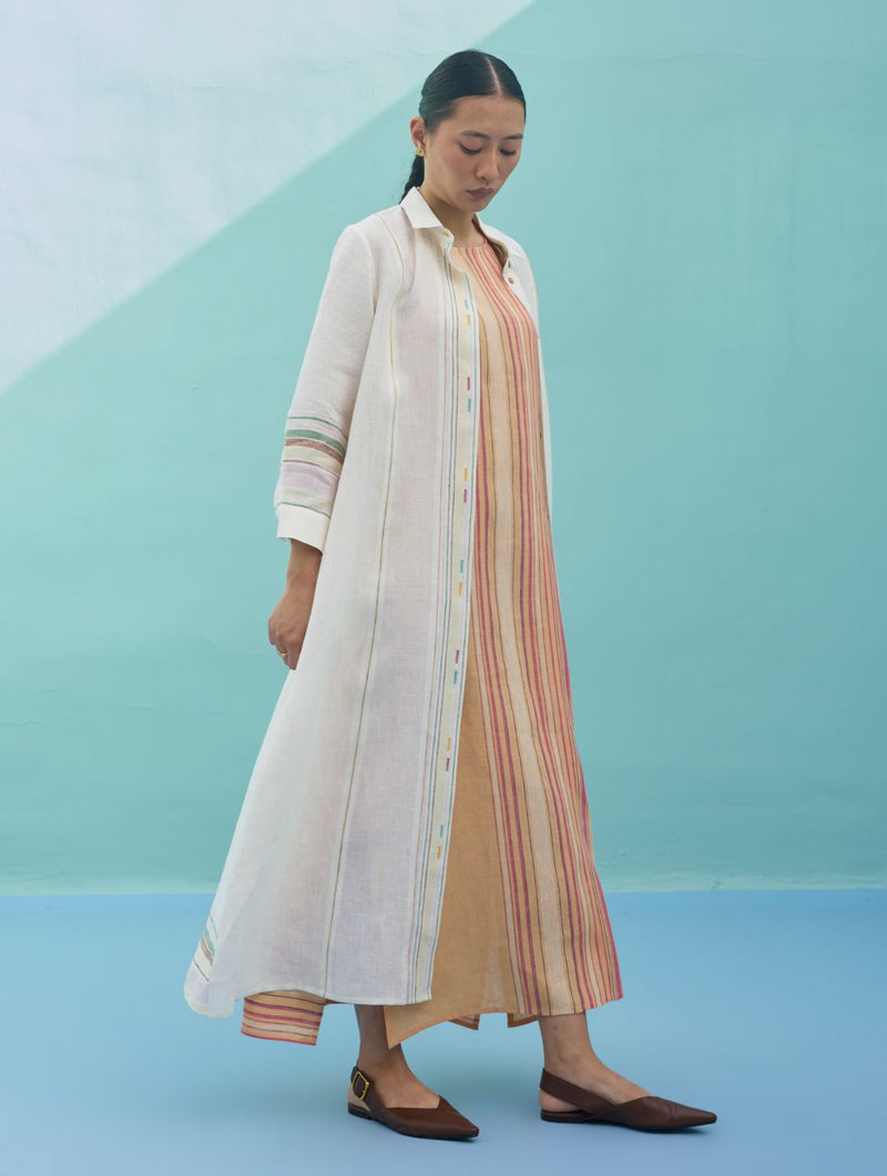 Kara Long Linen Overlay - Ivory linen jacket/overlay by Manan in ivory for women in Singapore