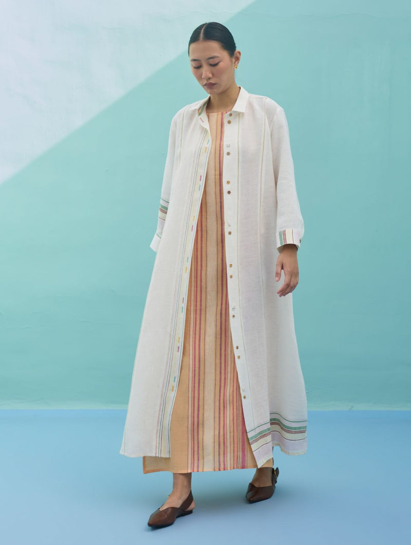 Kara Long Linen Overlay - Ivory linen jacket/overlay by Manan in ivory for women in Singapore