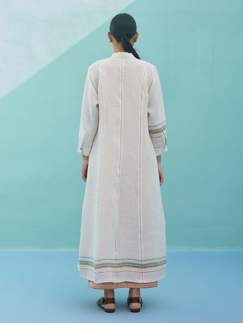 Kara Long Linen Overlay - Ivory linen jacket/overlay by Manan in ivory for women in Singapore