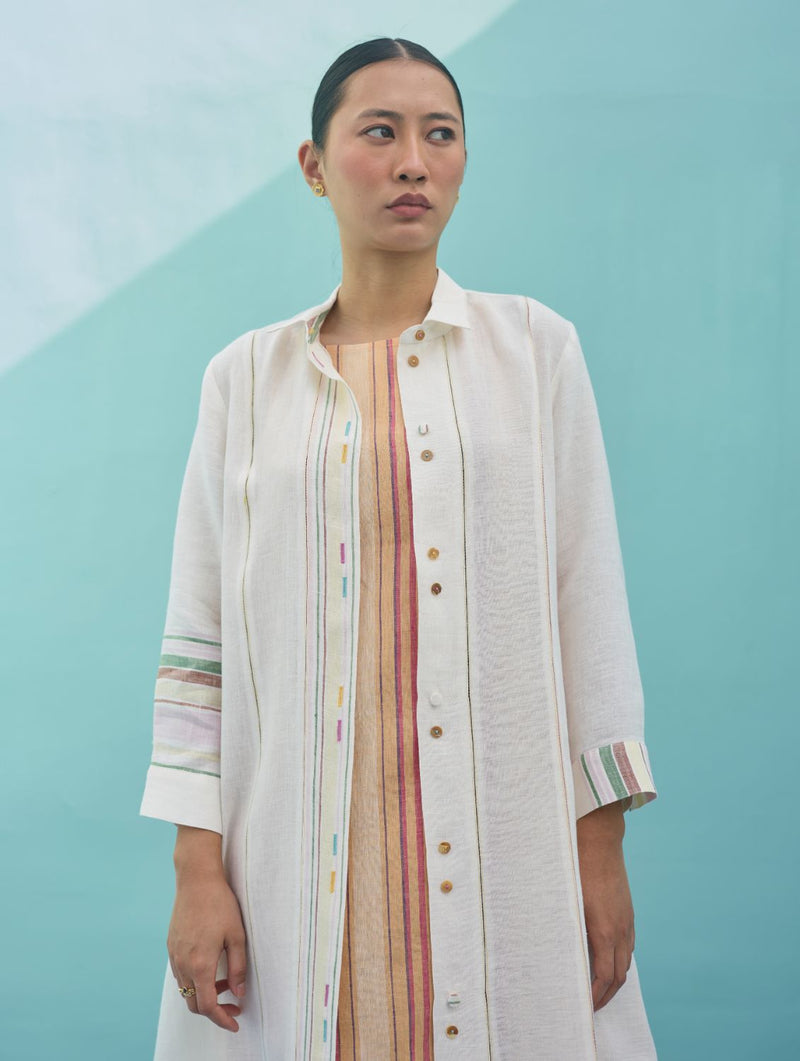 Kara Long Linen Overlay - Ivory linen jacket/overlay by Manan in ivory for women in Singapore