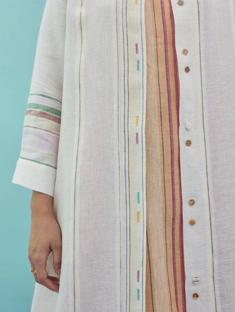 Kara Long Linen Overlay - Ivory linen jacket/overlay by Manan in ivory for women in Singapore
