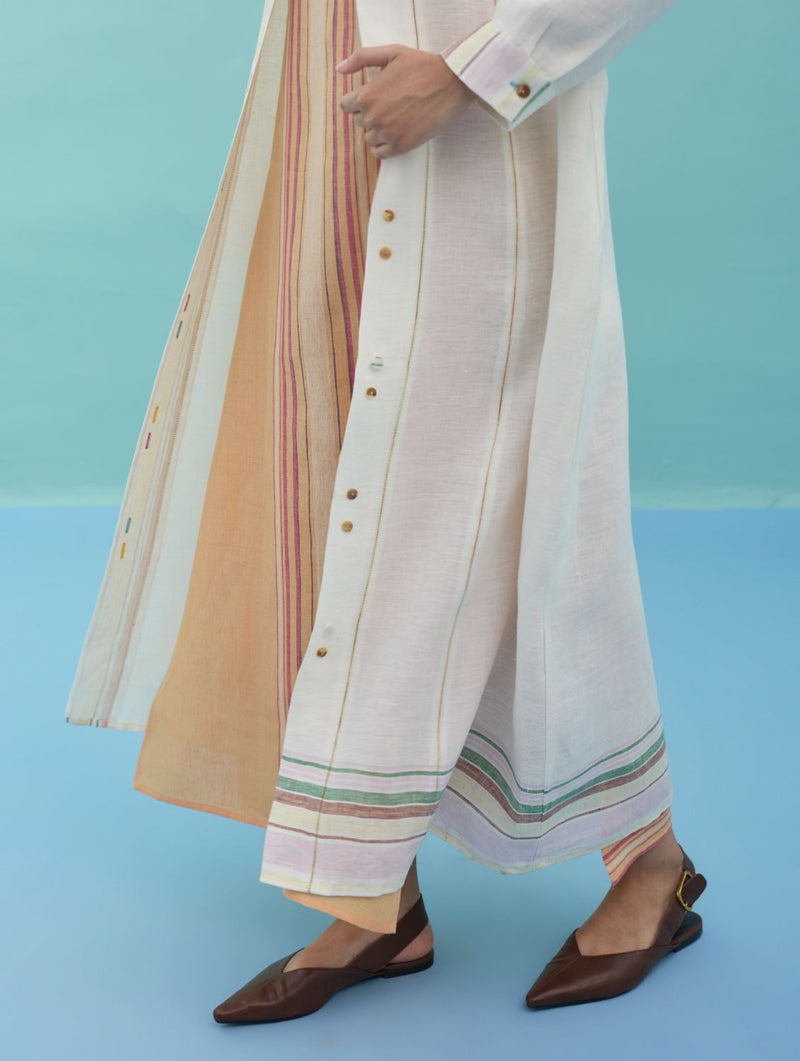 Kara Long Linen Overlay - Ivory linen jacket/overlay by Manan in ivory for women in Singapore