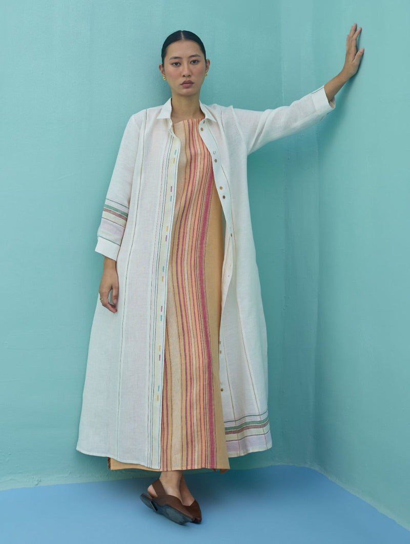 Kara Long Linen Overlay - Ivory linen jacket/overlay by Manan in ivory for women in Singapore