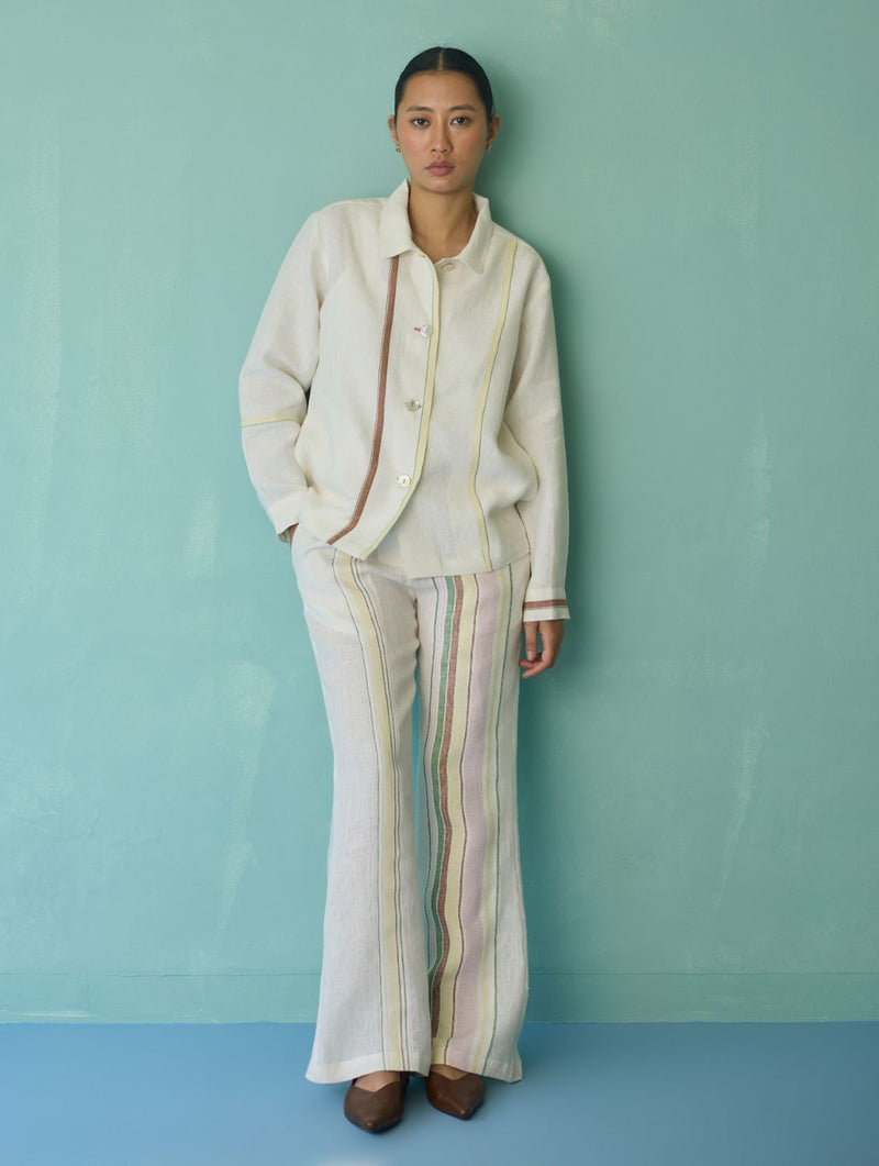 Della Border Linen Jacket - Ivory linen jacket/overlay by Manan in ivory for women in Singapore