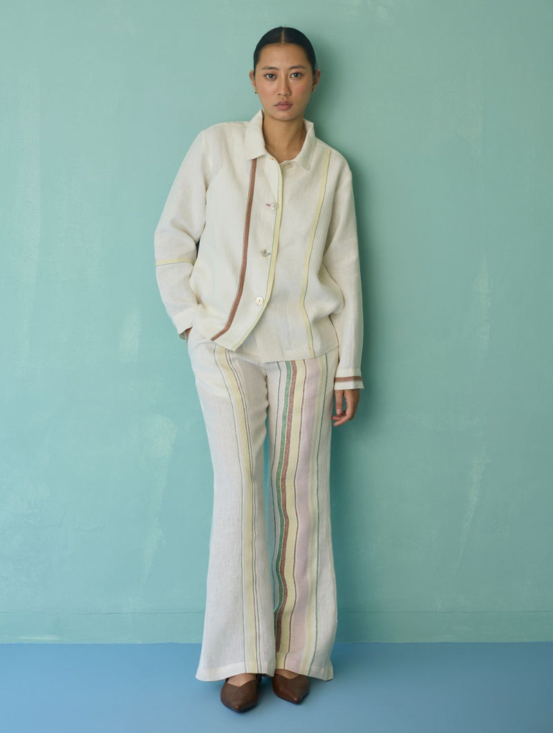 Della Border Linen Jacket - Ivory linen jacket/overlay by Manan in ivory for women in Singapore