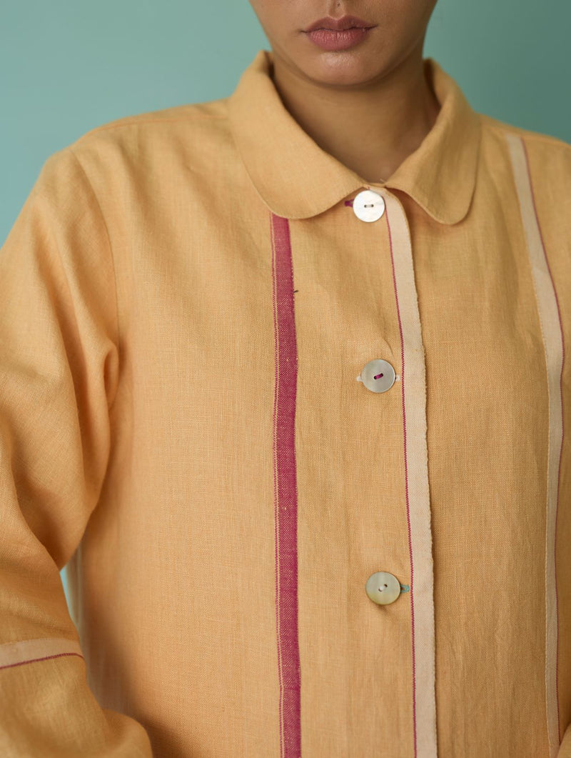 Della Border Linen Jacket - Apricot linen jacket/overlay by Manan in apricot for women in Singapore