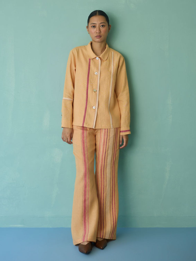 Della Border Linen Jacket - Apricot linen jacket/overlay by Manan in apricot for women in Singapore