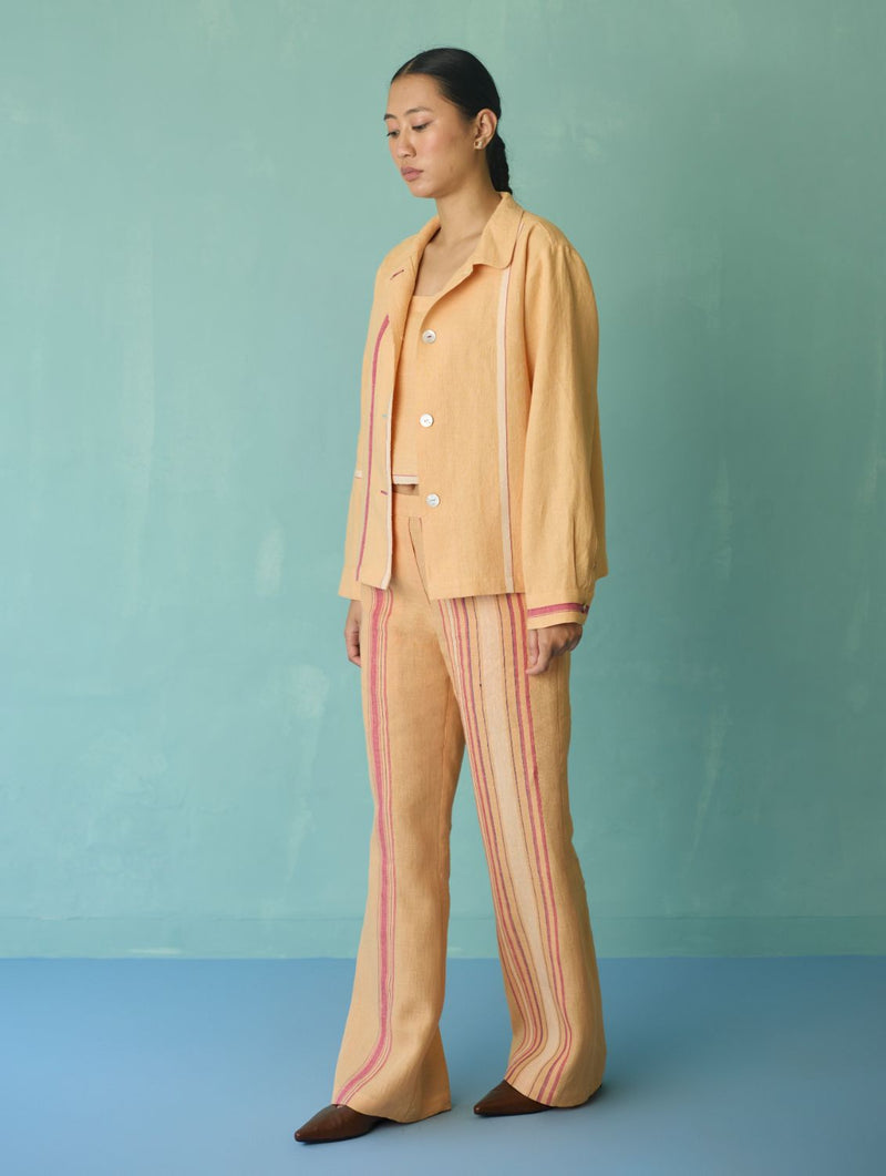 Della Border Linen Jacket - Apricot linen jacket/overlay by Manan in apricot for women in Singapore
