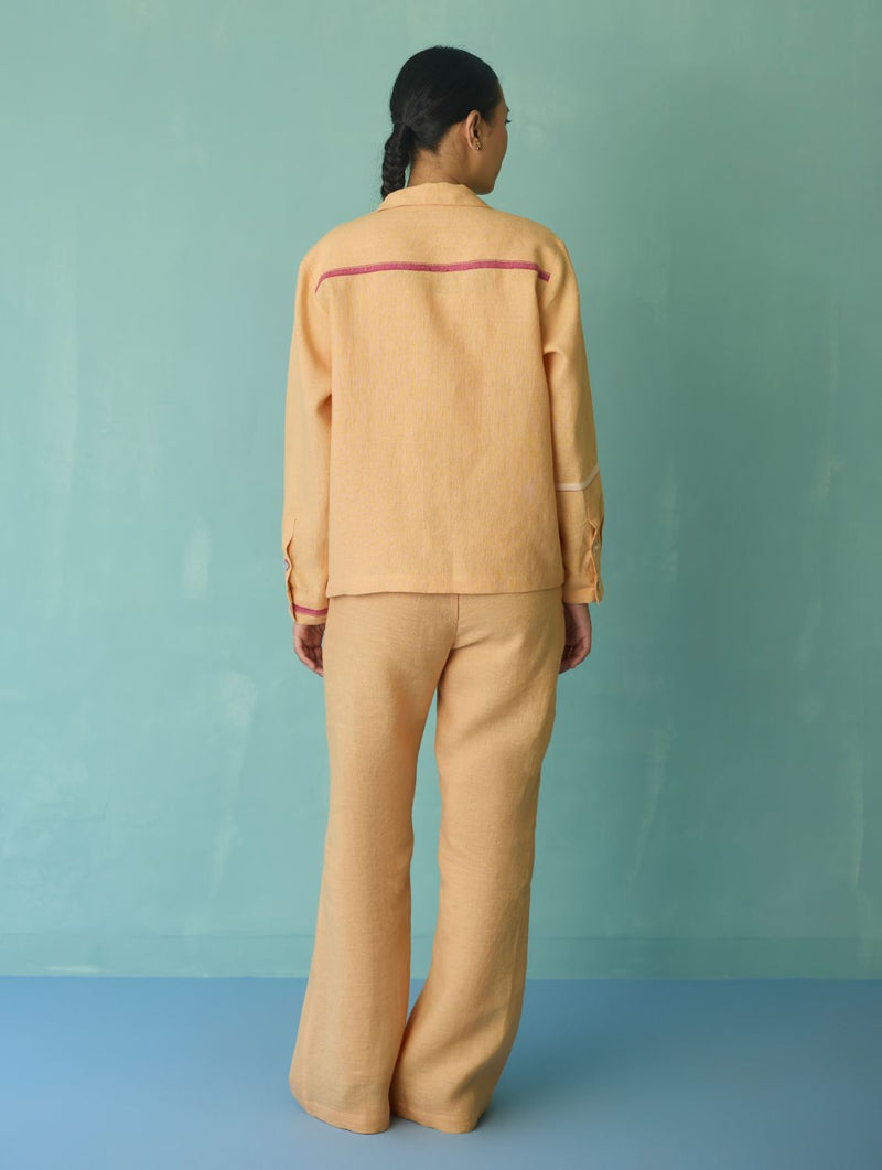 Della Border Linen Jacket - Apricot linen jacket/overlay by Manan in apricot for women in Singapore