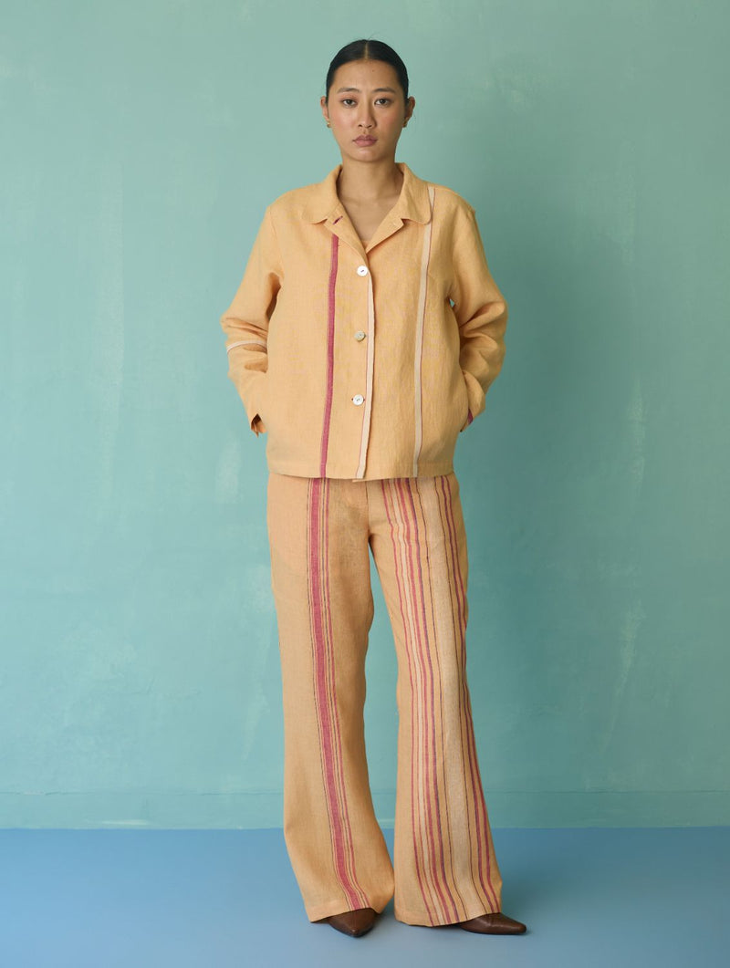 Della Border Linen Jacket - Apricot linen jacket/overlay by Manan in apricot for women in Singapore