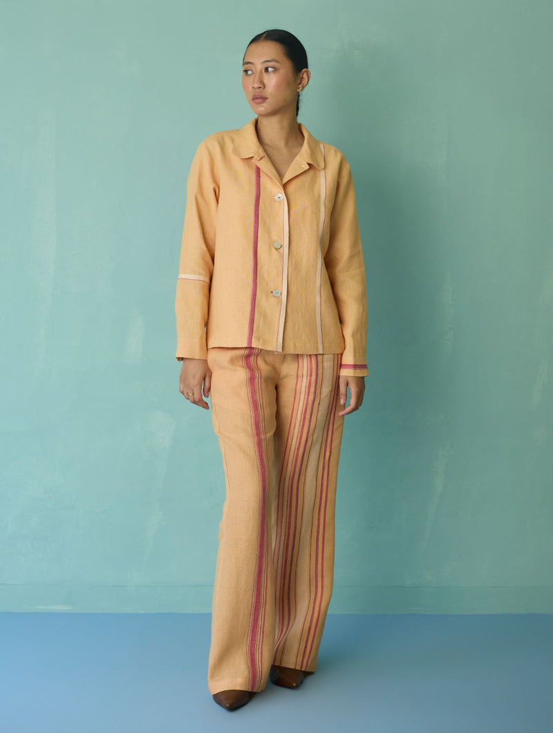 Della Border Linen Jacket - Apricot linen jacket/overlay by Manan in apricot for women in Singapore
