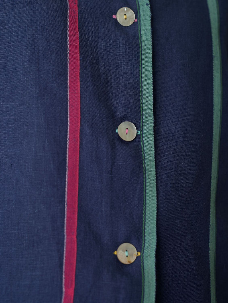 Della Border Linen Jacket - Indigo linen jacket/overlay by Manan in navy for women in Singapore