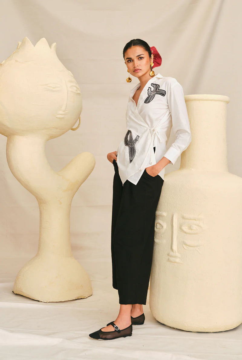 Hasan Wrap Shirt poplin by JodiLife in white for women in Singapore