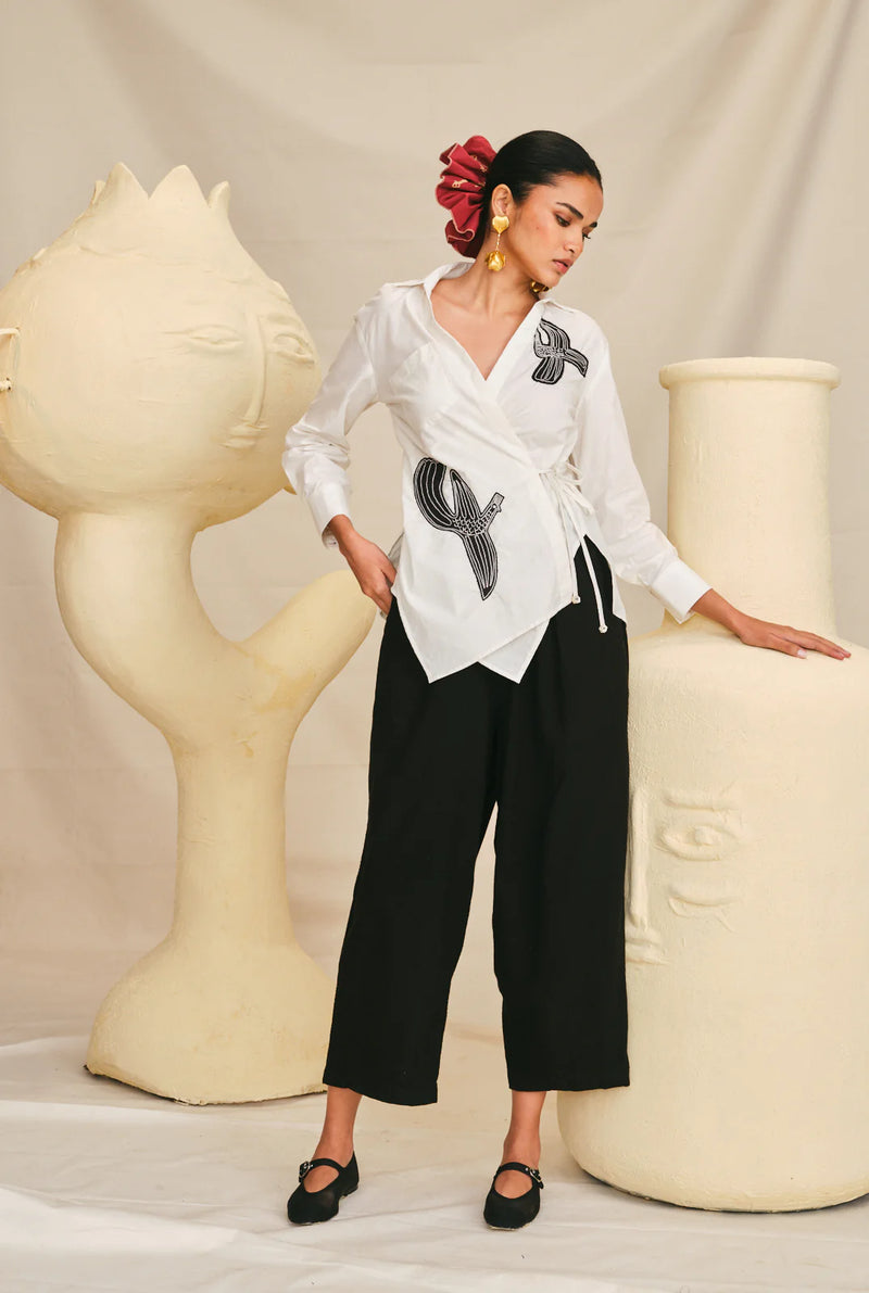 Hasan Wrap Shirt poplin by JodiLife in white for women in Singapore