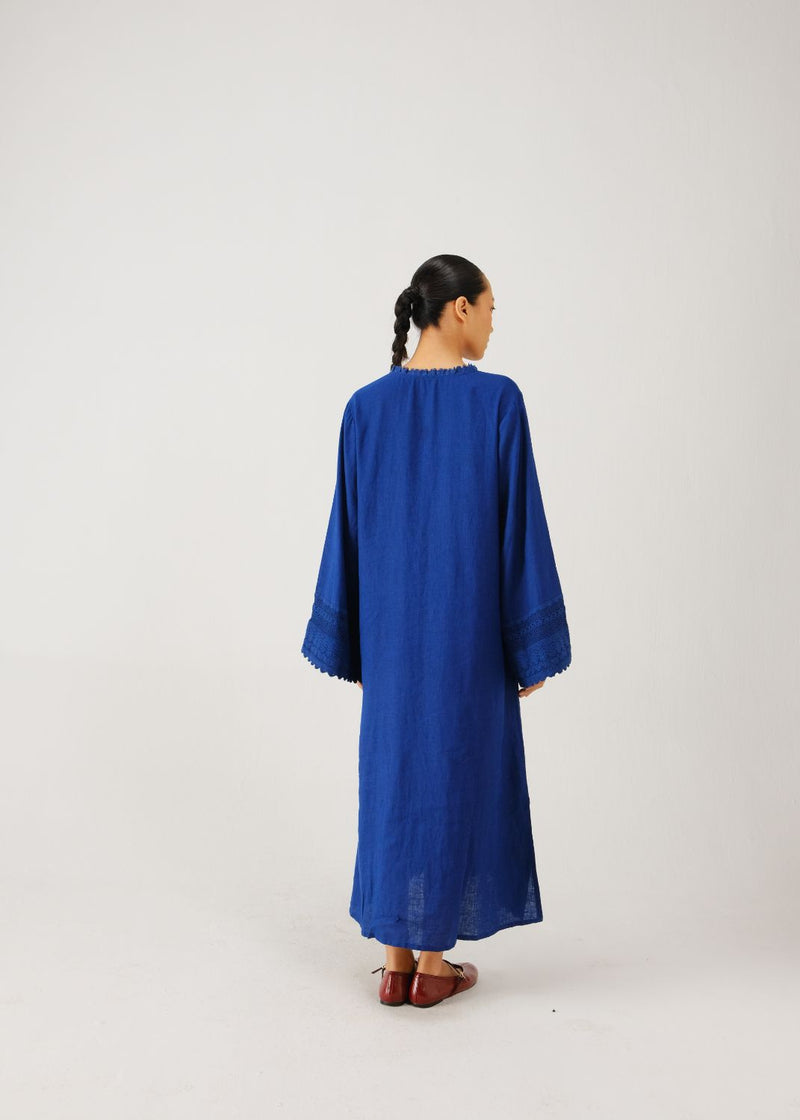 Jolene dress-Blue Rose Embroidery linen by CORD for women in Singapore