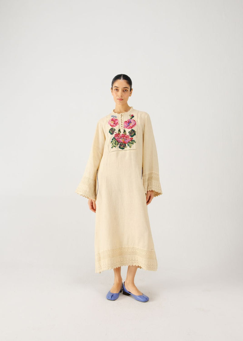 Jolene dress-Ivory Rose Embroidery linen by CORD for women in Singapore