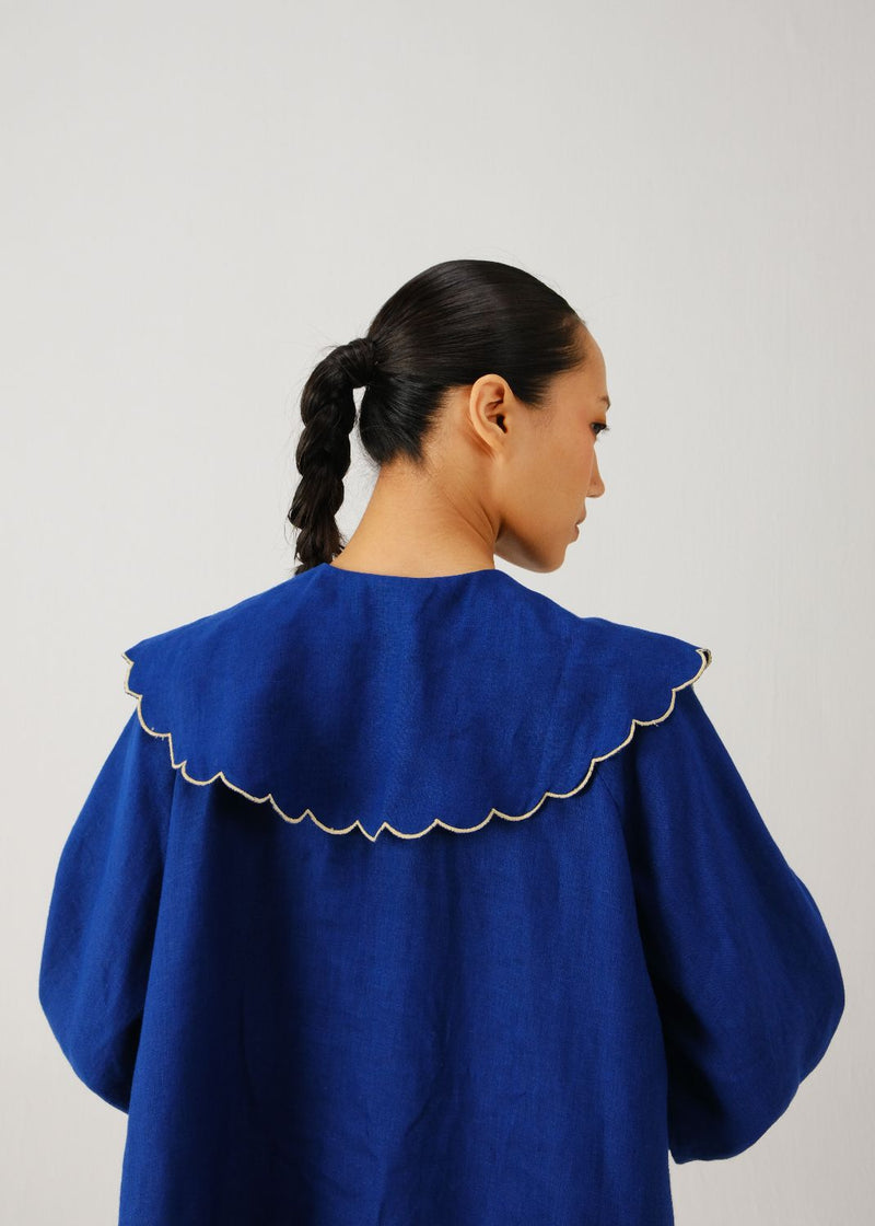 Julia top-Blue rose emb. linen by CORD for women in Singapore