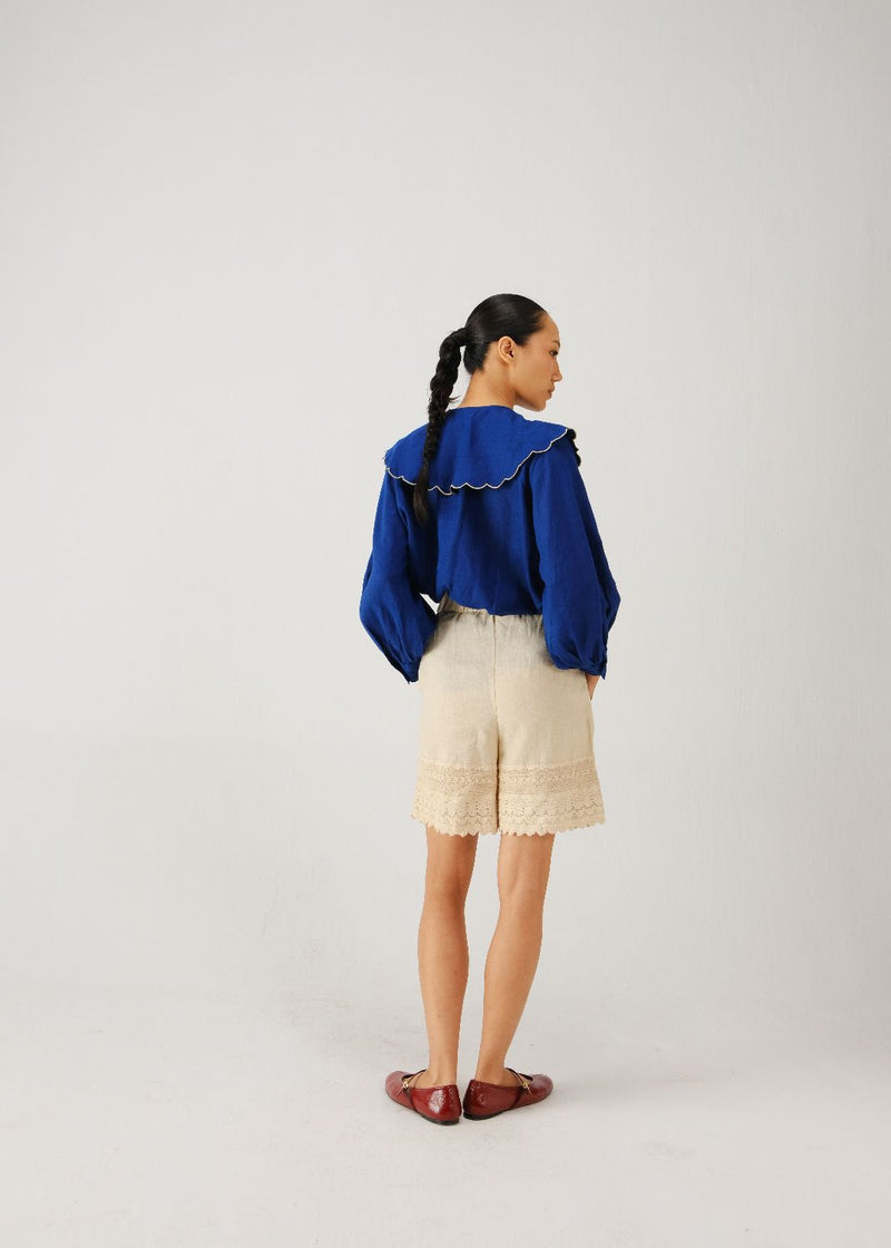 Julia top-Blue rose emb. linen by CORD for women in Singapore