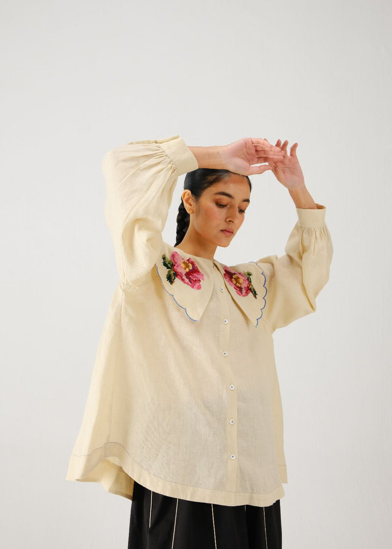 Julia top-Ivory rose emb. linen by CORD for women in Singapore