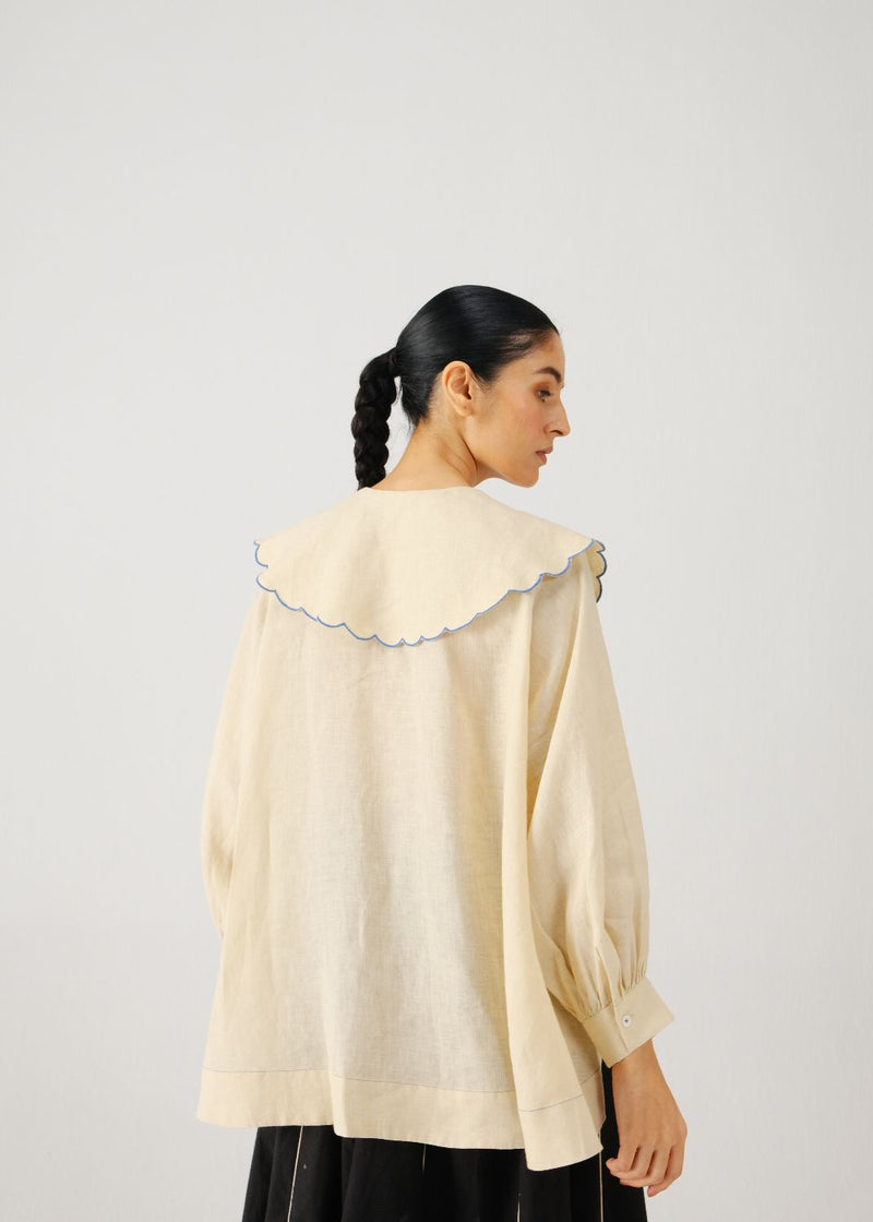 Julia top-Ivory rose emb. linen by CORD for women in Singapore