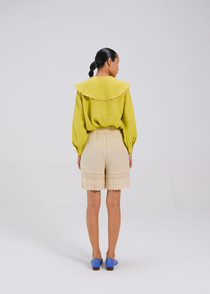 JULIA TOP - LIME ROSE EMB all linen by CORD for women in Singapore