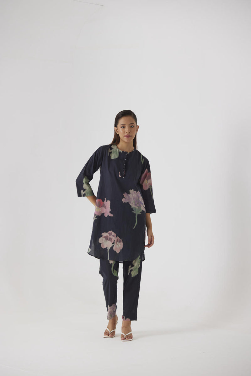 JULIET BLACK KURTA SET cotton by Yam in black color for women in Singapore
